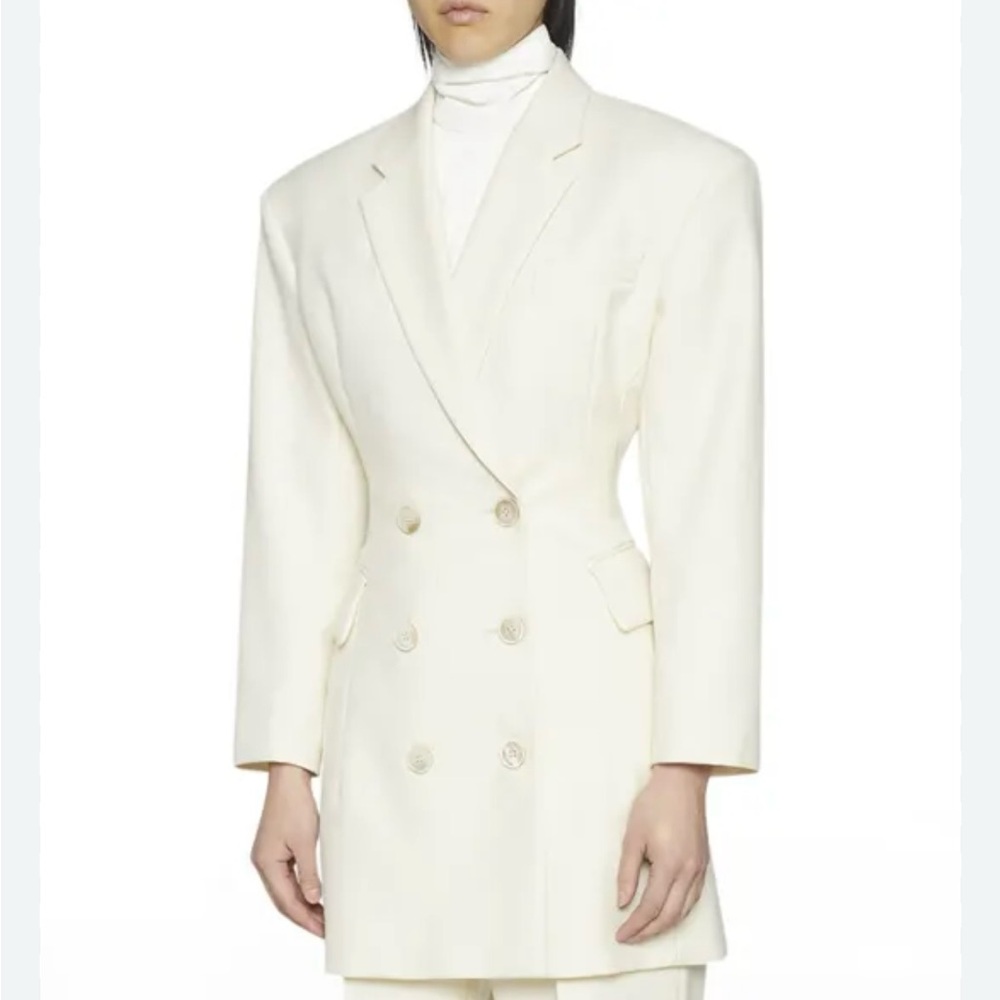 $1695 DRIES VAN NOTEN Women Ivory Bia Double-Breasted Hourglass Jacket/Coat
